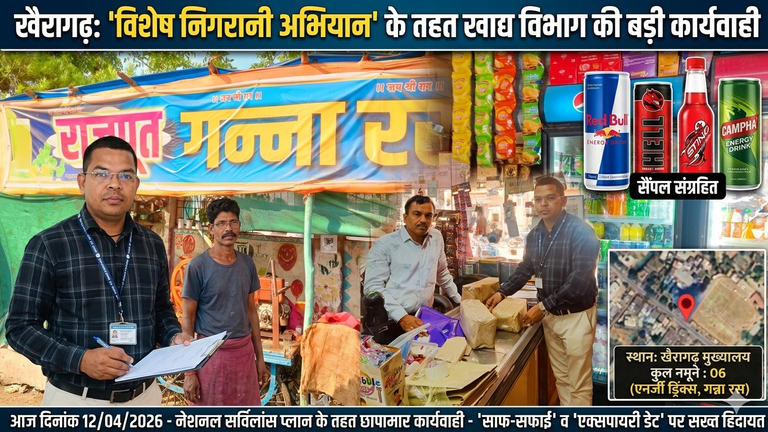 खैरागढ़. खाद्य विभाग की बड़ी कार्रवाई, कई दुकानों में छापा मारकर जब्त किए एनर्जी ड्रिंक्स और गन्ना रस के नमूने
