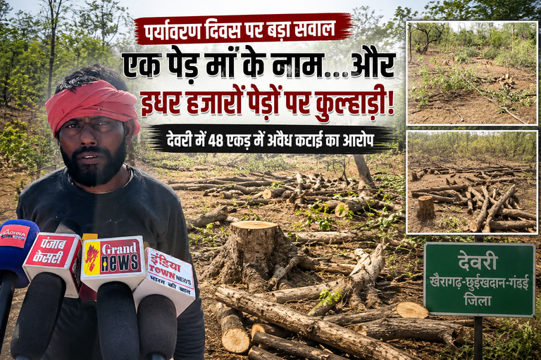 खैरागढ़. पर्यावरण दिवस पर बड़ा सवाल: ‘एक पेड़ मां के नाम’ और इधर हजारों पेड़ों पर चल रही कुल्हाड़ी, देवरी में 48 एकड़ भूमि पर अवैध कटाई का आरोप
