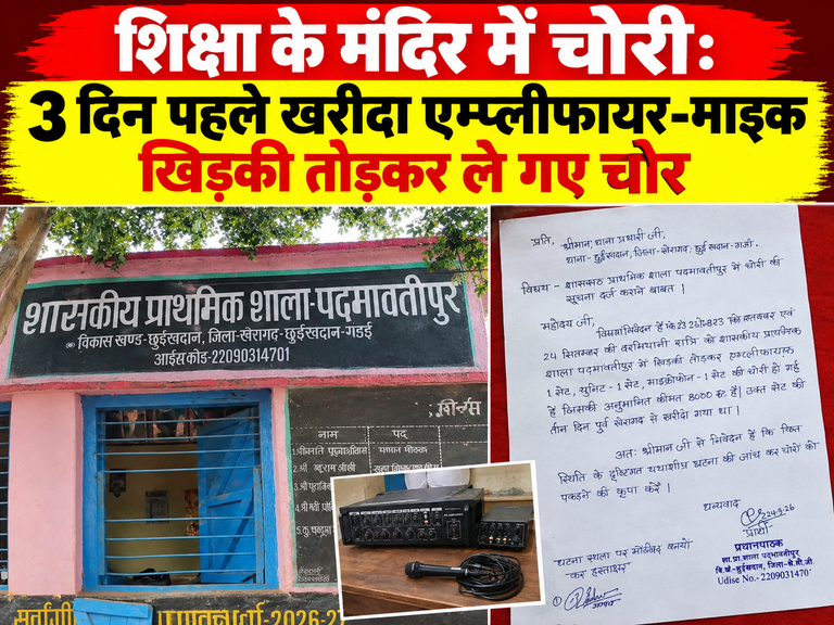 खैरागढ़. तीन दिन पहले खरीदा था एम्प्लीफायर-माइक, चोरों ने खिड़की तोड़कर स्कूल से किया पार