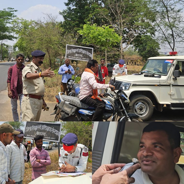 यातायात पुलिस ने नियम तोड़ने वालों पर चालानी कार्रवाई, छात्रों को दी समझाइश
